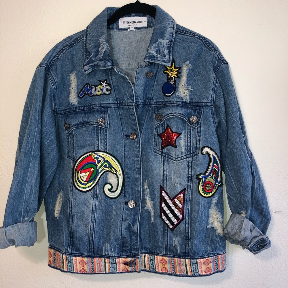 Etienne Marcel Distressed Embroidered Denim Jacket